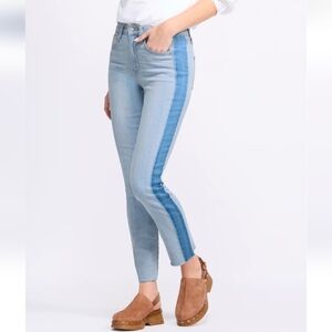Women's Two-Tone Blue Raw Hem Cigarertte Jeans